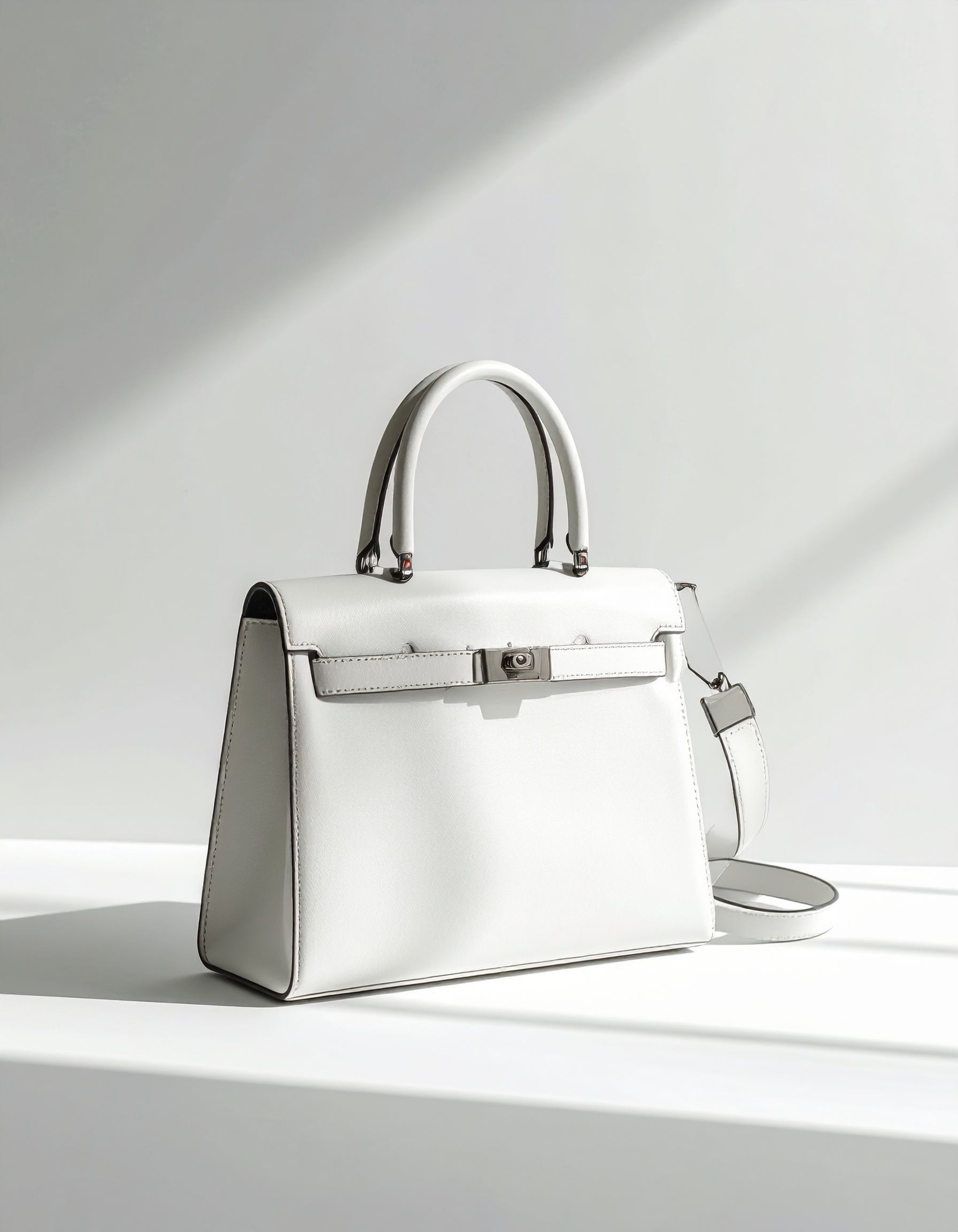 Elegant White Leather Bag on Neutral Background
